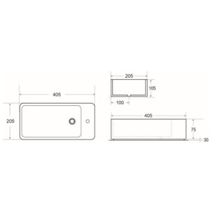 Ensemble lave-mains suspendu avec trou pour robinetterie 40.5x20.5 + Siphon (SATBRE4020SL-SET2)