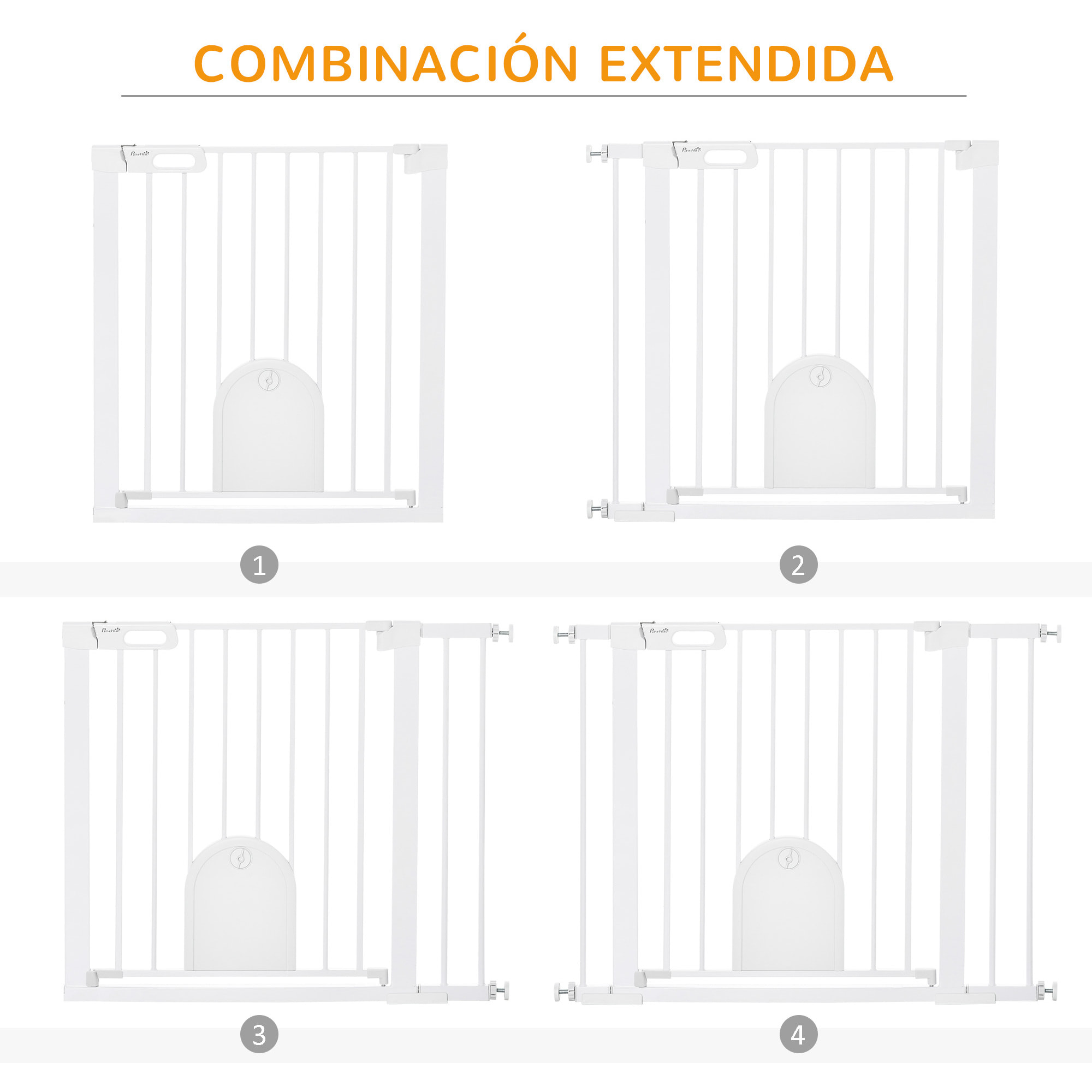 Barrera de Seguridad Perros 75-103cm con 2 Extensiones Cierre Automático Blanco