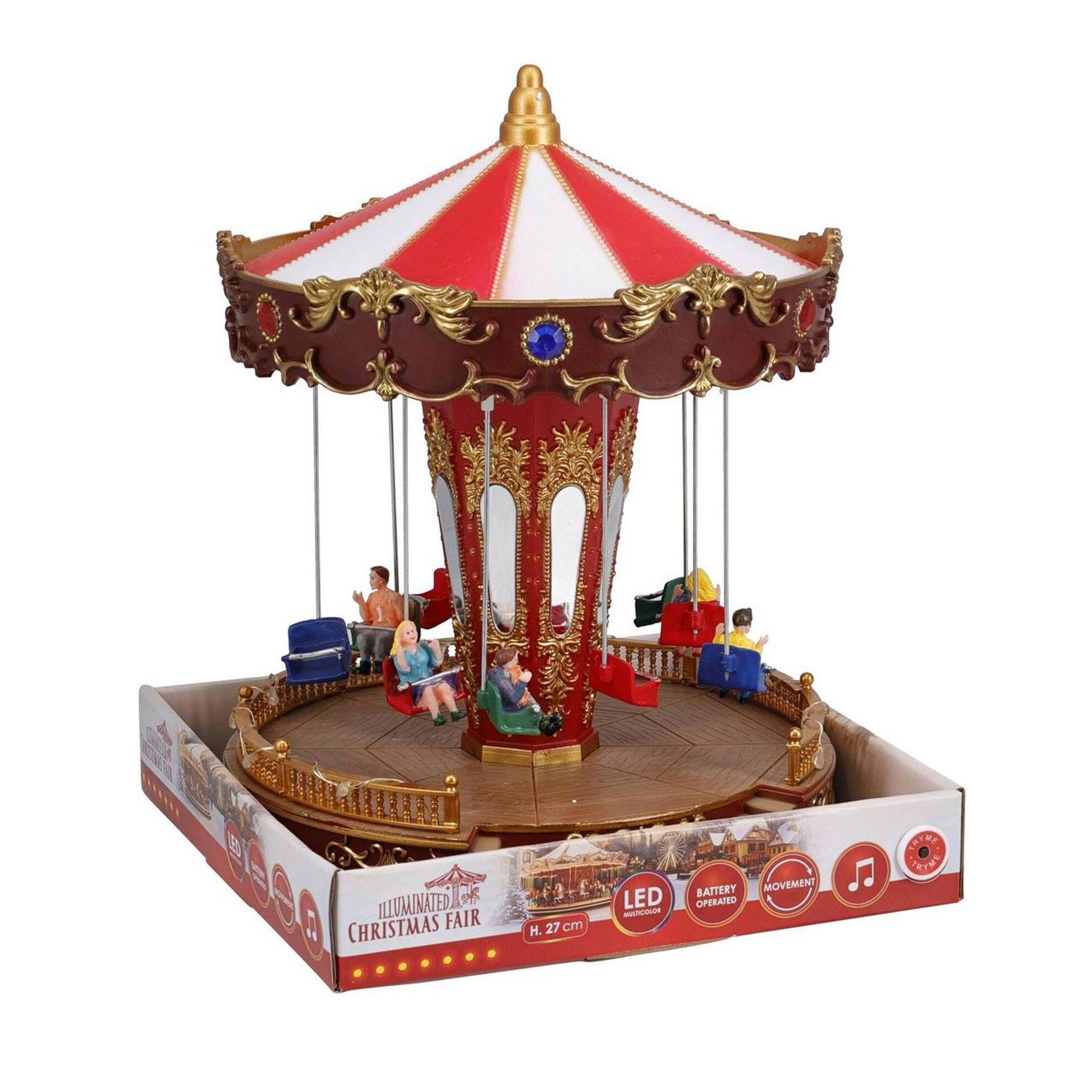 Carrusel navideño musical con luces led y movimiento 21,5x21,5x27cm