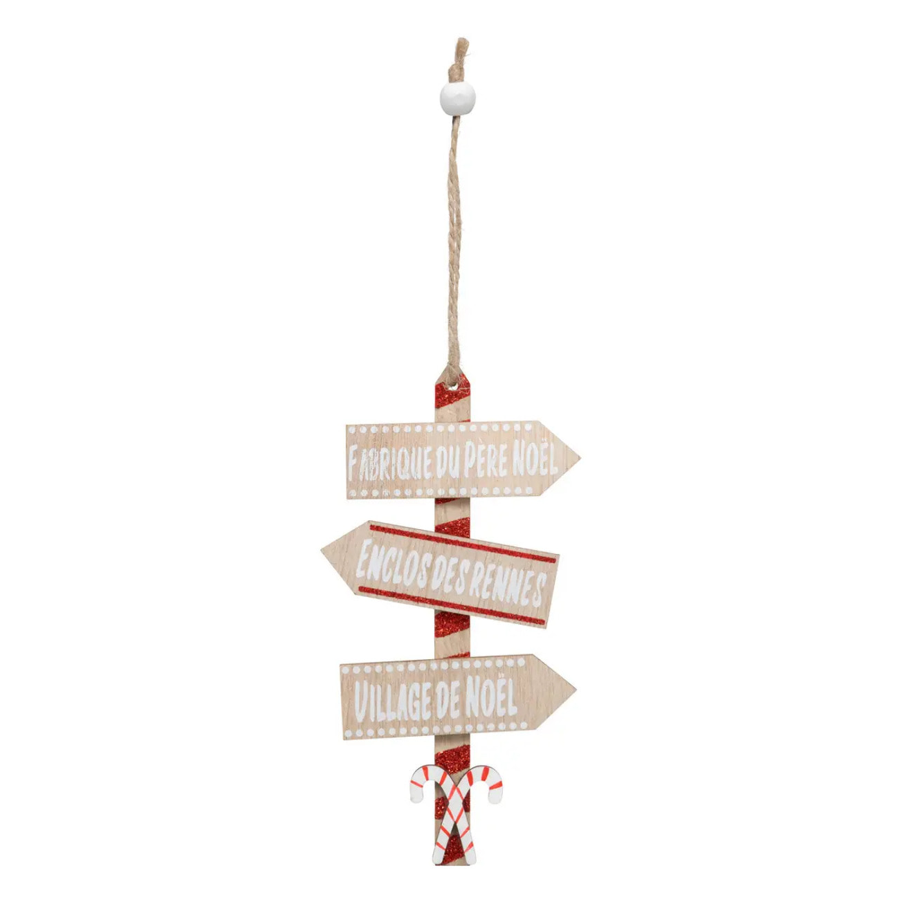 Décoration de sapin en bois panneau rouge blanc 14cm