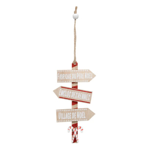Décoration de sapin en bois panneau rouge blanc 14cm