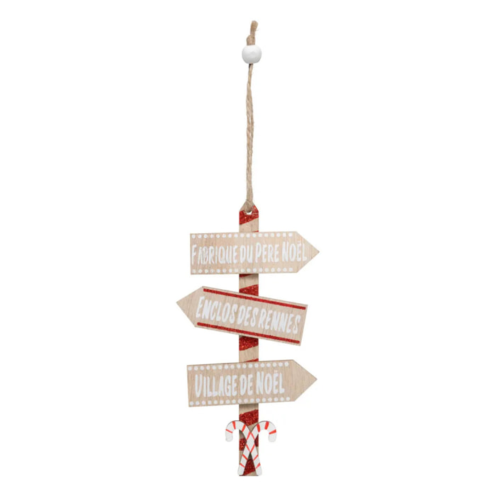 Décoration de sapin en bois panneau rouge blanc 14cm
