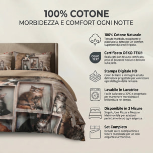 Parure Copripiumino in 100% Cotone con Federe Coordinate, Morbida e Traspirante, Certificata OEKO-TEX, Fantasie Moderne per Camera da Letto