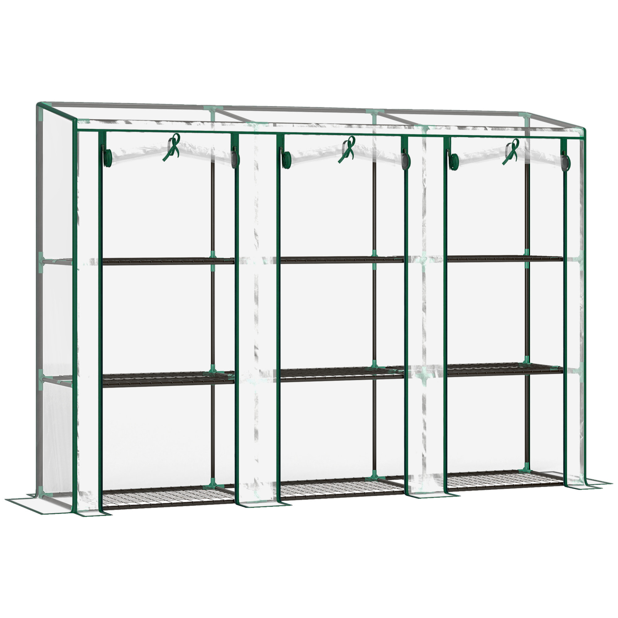 Serre de jardin balcon avec étagères métalliques 3 niveaux 3 portes acier noir PVC transparent