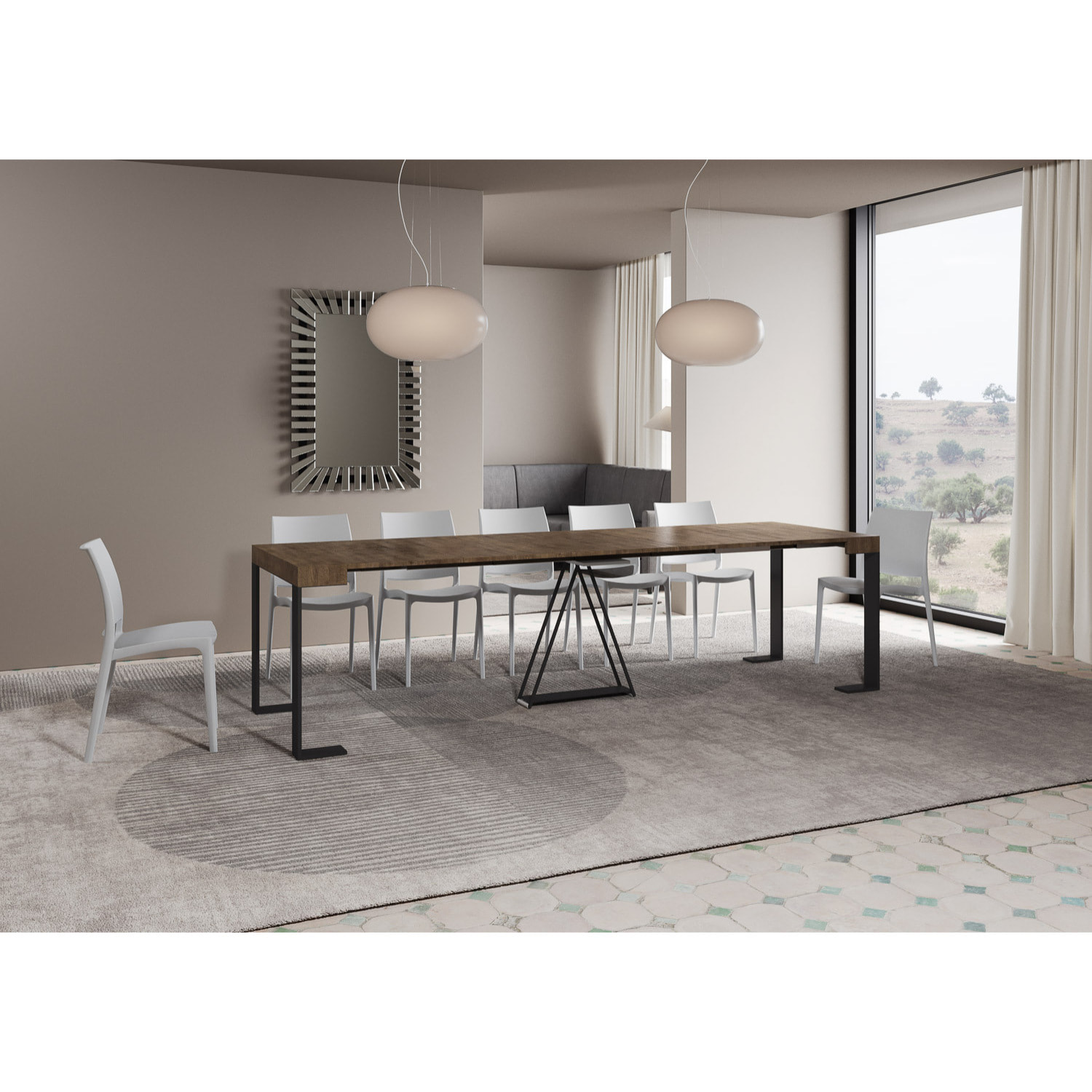 Console extensible 90x40/300cm Zamat noyer cadre anthracite