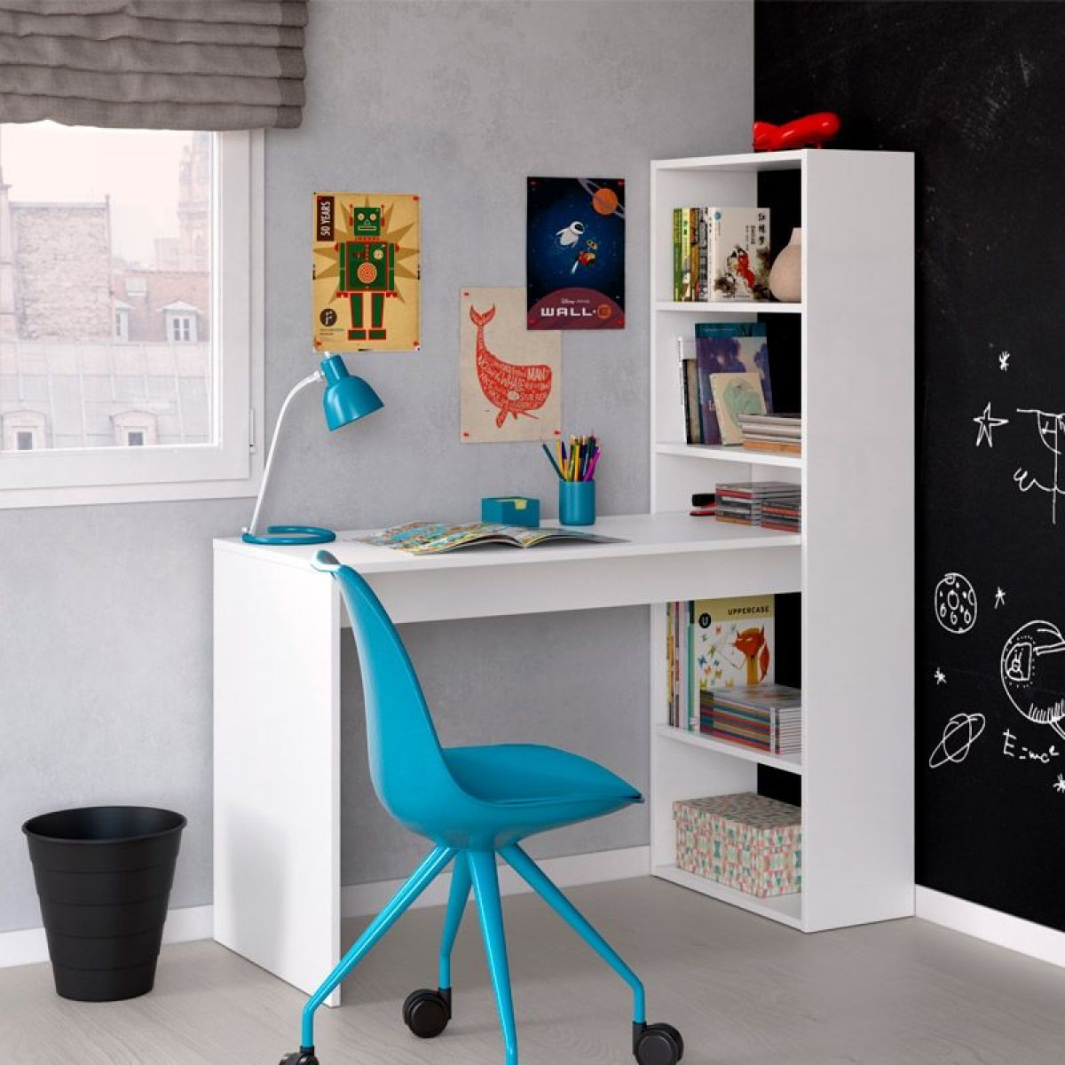 Mesa de escritorio con estantería en blanco artik 120x50 cm Duplo Blanco Artik (Blanco Mate)