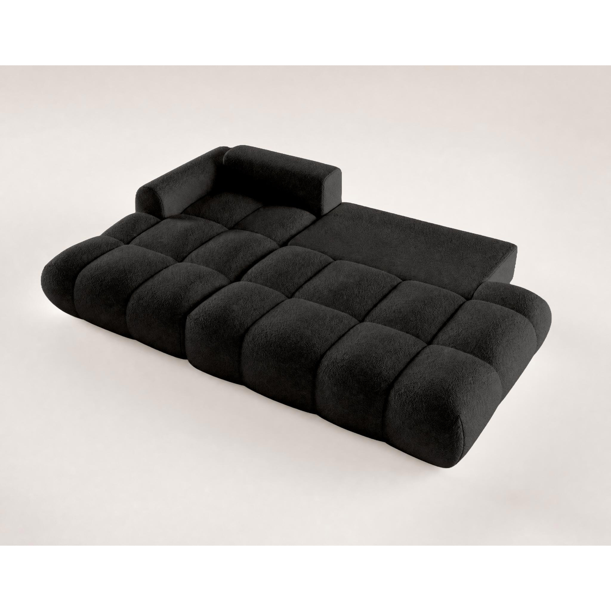 Yulin - Canapé d'angle ouvert gauche 4 places convertible avec coffre en tissu bouclette - Noir