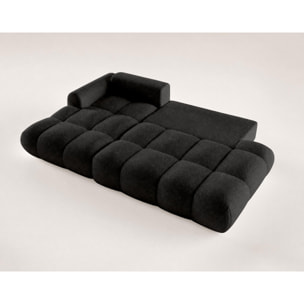 Yulin - Canapé d'angle ouvert gauche 4 places convertible avec coffre en tissu bouclette - Noir
