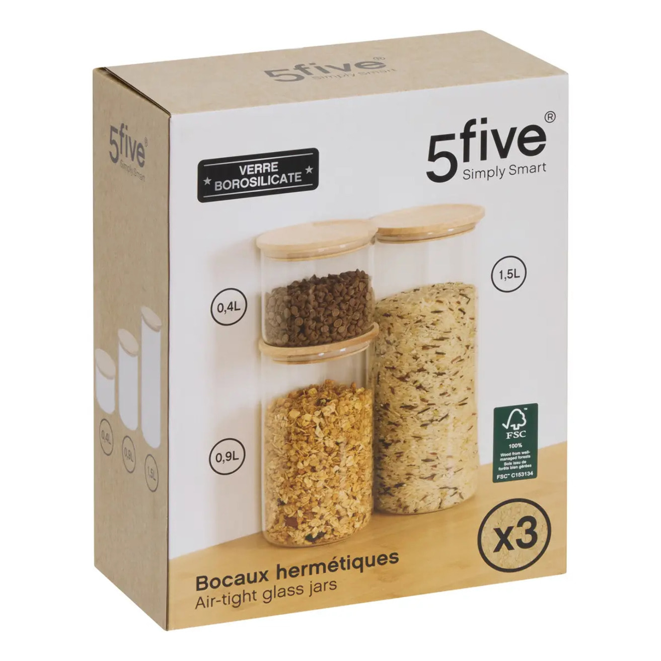 Lot de 3 bocaux Hermet en verre 0,4L/0,9L/1,5L