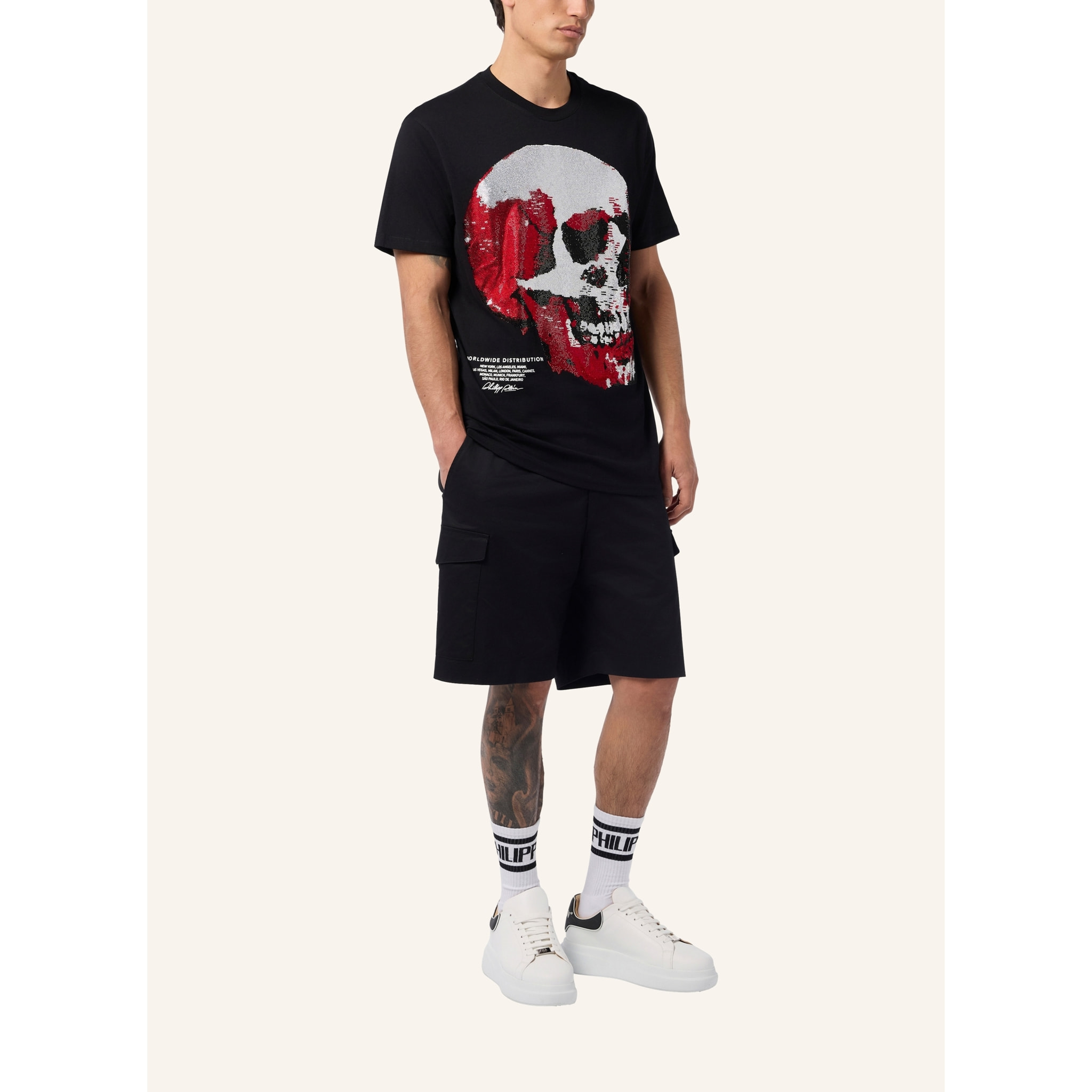 PHILIPP PLEIN Round Neck T-Shirt Red Skull Skull
