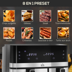 Friteuse à air 2700W - air fryer - double compartiment 8,5L - 8 programmes, température réglable, timer, 2 paniers - noir