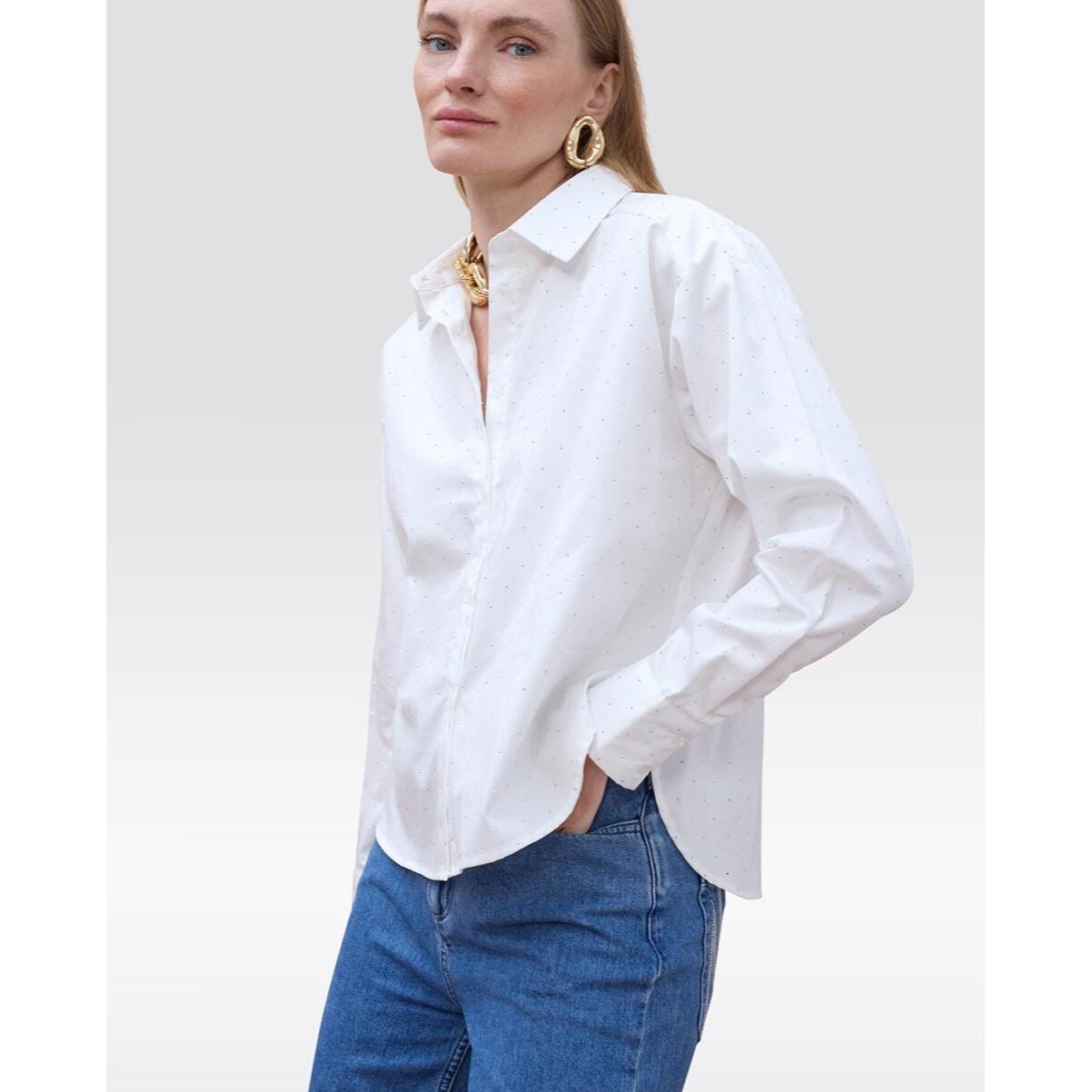 Camicia in popeline con dettagli in strass