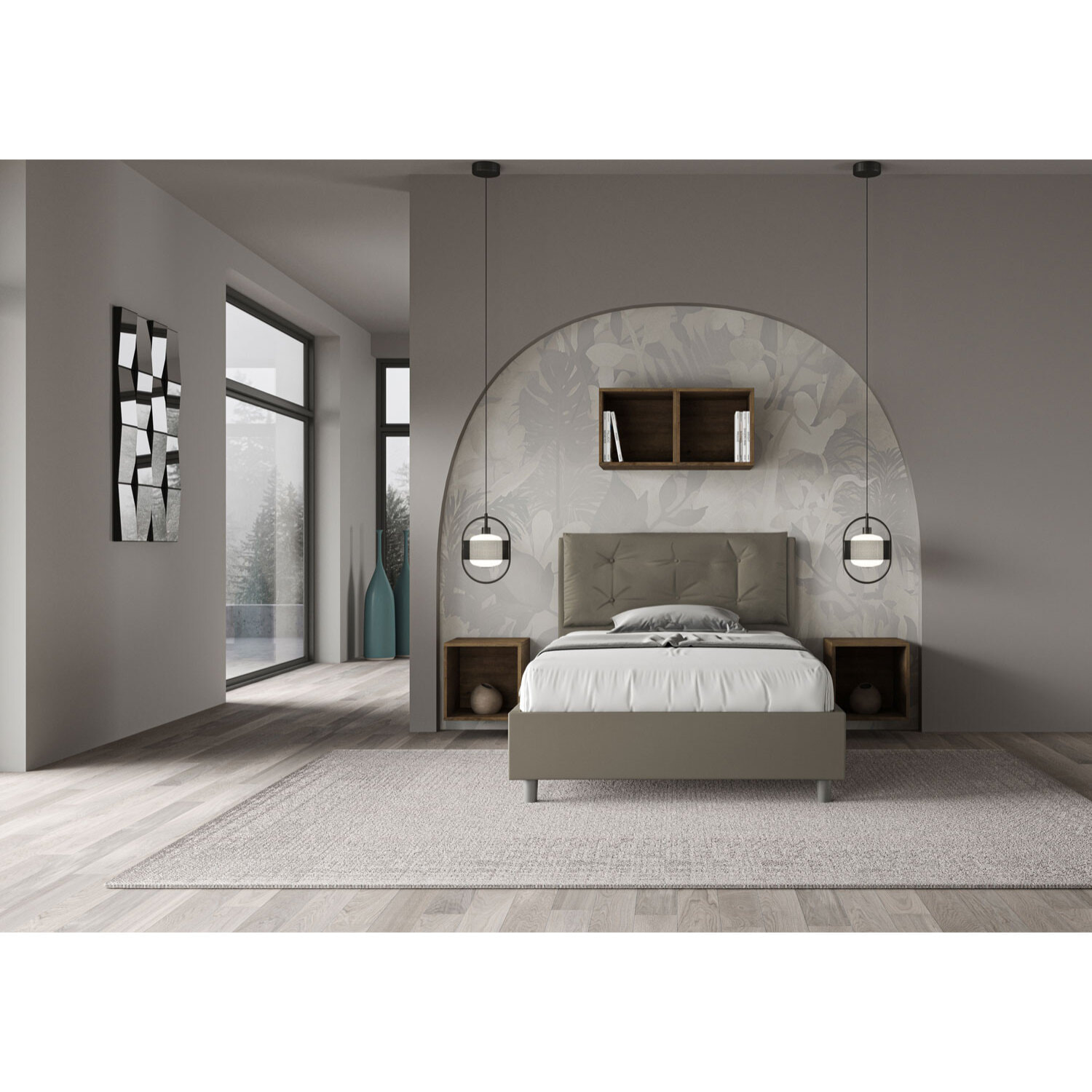 Letto una piazza e mezza contenitore imbottito 120x190 similpelle cappuccino Annalisa Large