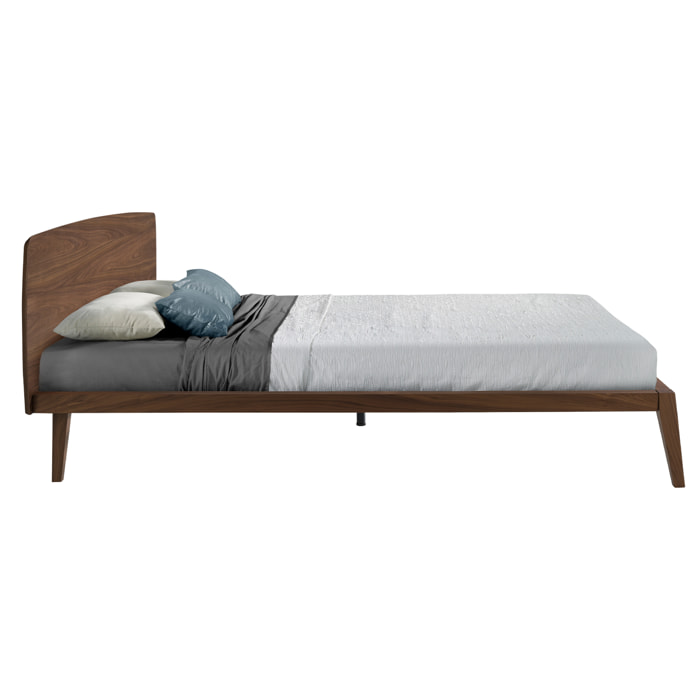 Cama de matrimonio con un cabecero y estructura en madera chapada en nogal natural 181x210x84cm