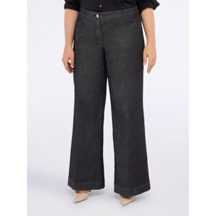 Fiorella Rubino - Jeans wide leg con bottone gioiello - Nero
