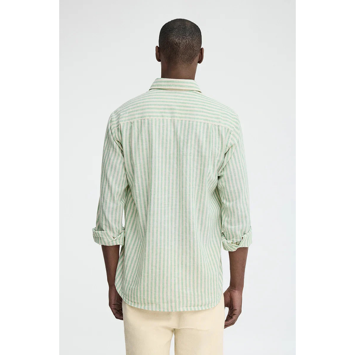 Camisa de rayas cotolino verde con cuello italiano y logo Polo Club