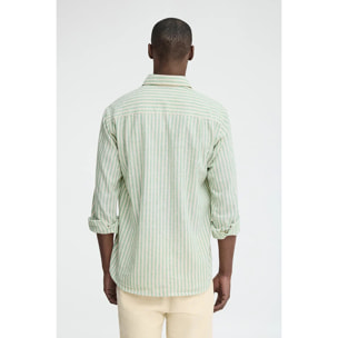 Camisa de rayas cotolino verde con cuello italiano y logo Polo Club
