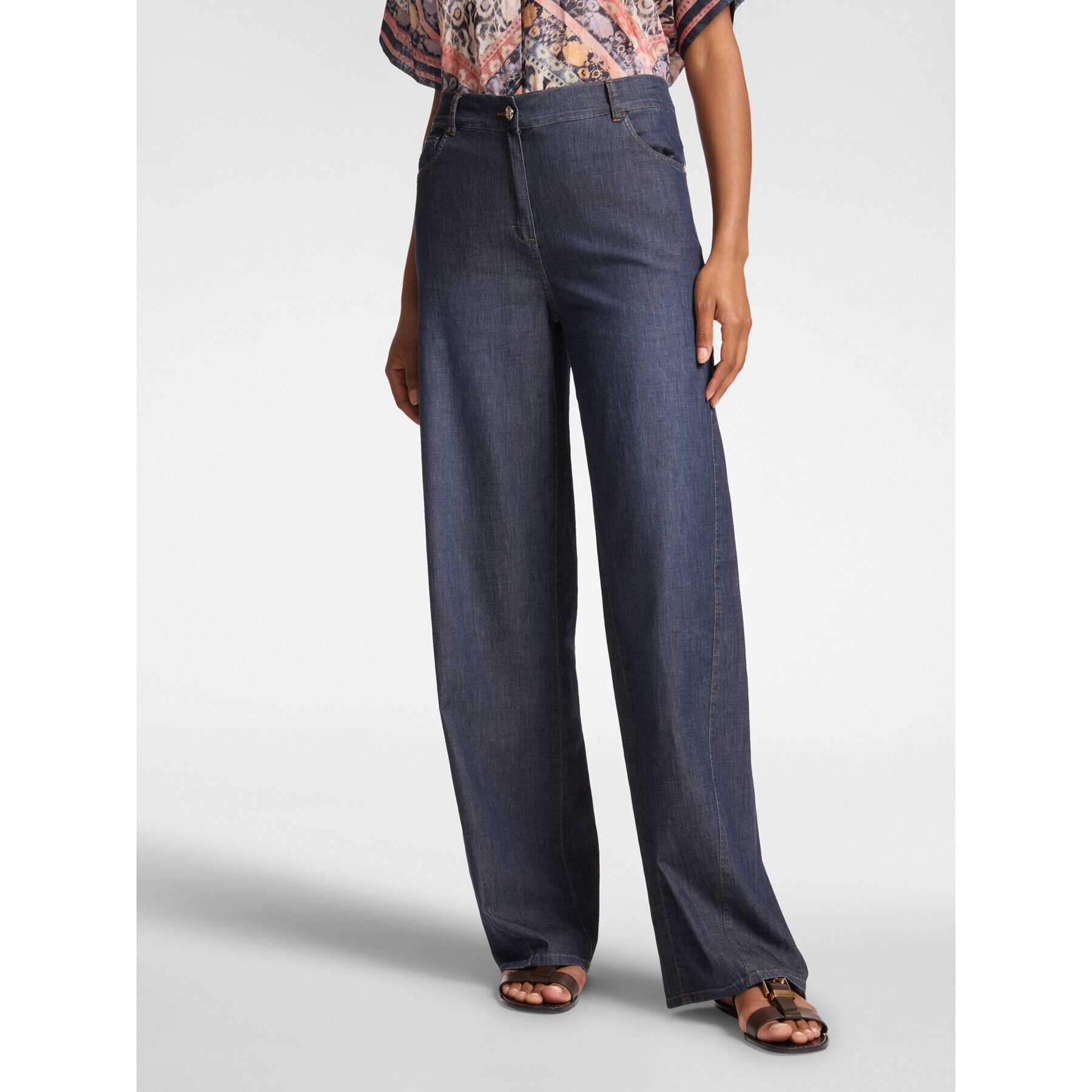 Elena Mirò - Jeans wide leg in Chambray - Blu