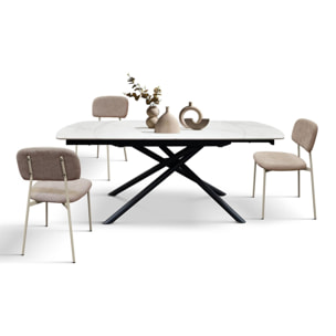 Tavolo BONIFACIO in ceramica bianco statuario e base in metallo verniciato nero, allungabile 120x88 cm - 180x88 cm