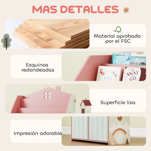 Estantería Infantil para Juguetes con Cajones de Tela, Estantes Abiertos, Diseño de Zorros, Organizador de Juguetes para Dormitorio, Sala de Juegos, Guardería, Rosa