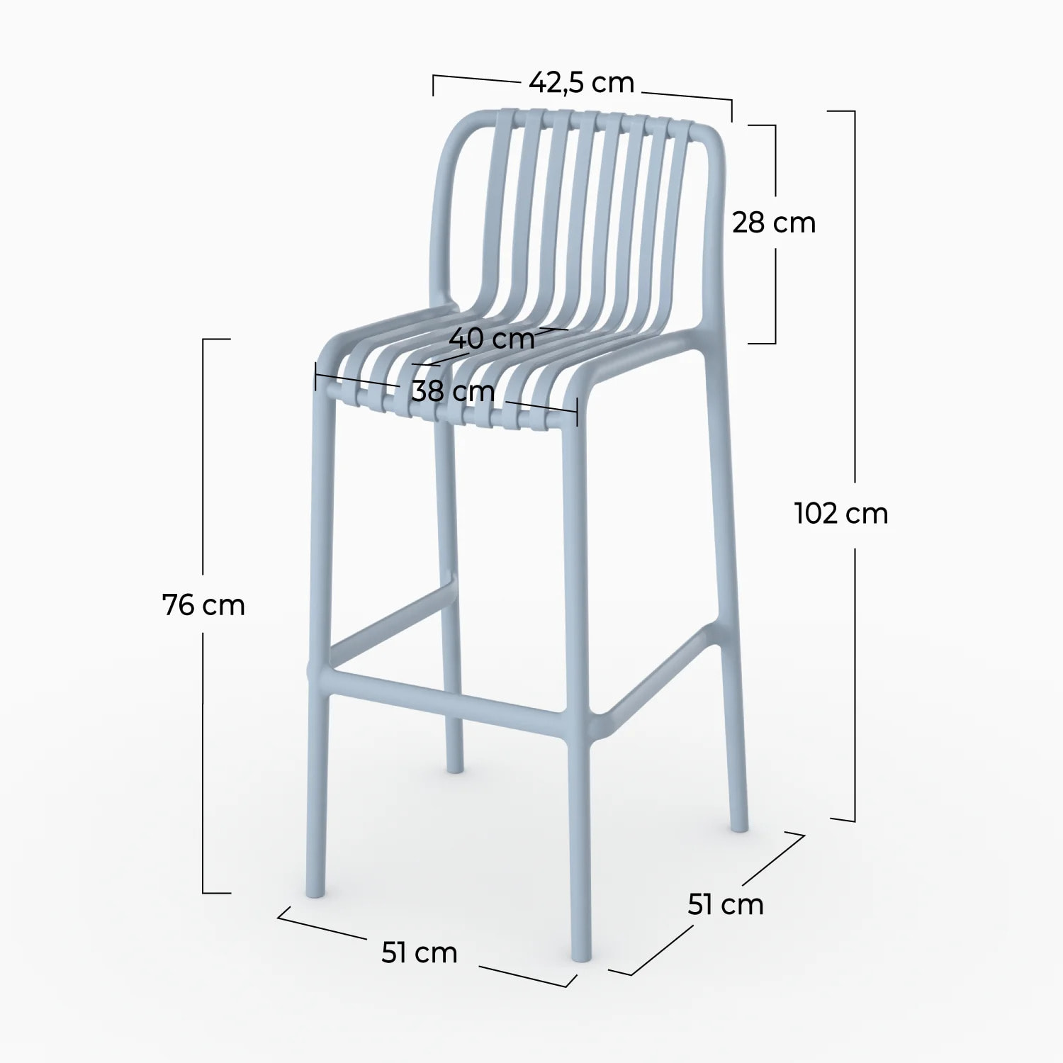 Lot de 2 chaises de bar de jardin 76 cm en plastique bleu pastel - Duli
