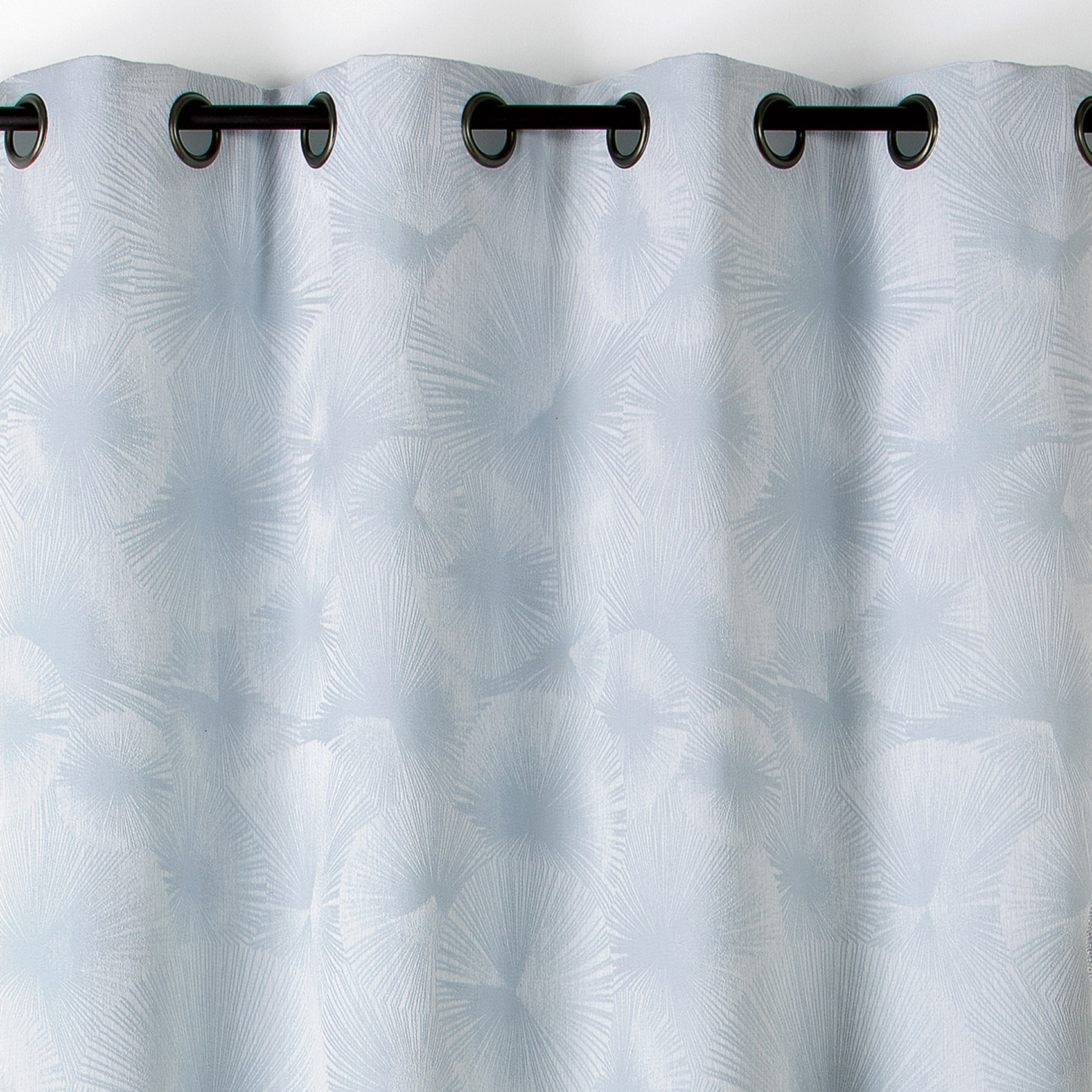 Rideau jacquard motif soleil à oeillets - Bleu ciel