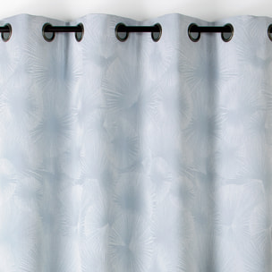 Rideau jacquard motif soleil à oeillets - Bleu ciel