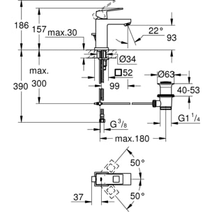 Mitigeur monocommande lavabo Eurocube, Taille S