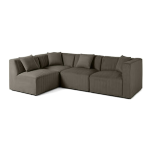 Nova - canapé modulable d'angle gauche - 5 places - avec pouf d'appoint - en velours - Gris