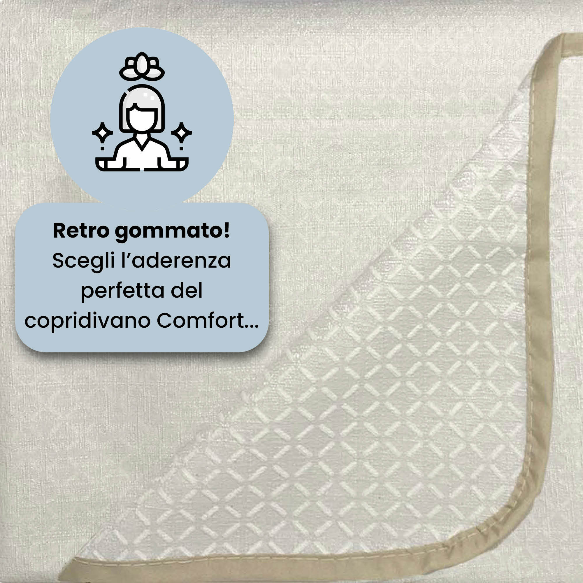 COPRIDIVANO PENISOLA SINISTRA COMFORT, Antiscivolo, Cotone+Microfibra+Fibre Varie, Made in Italy - PANNA