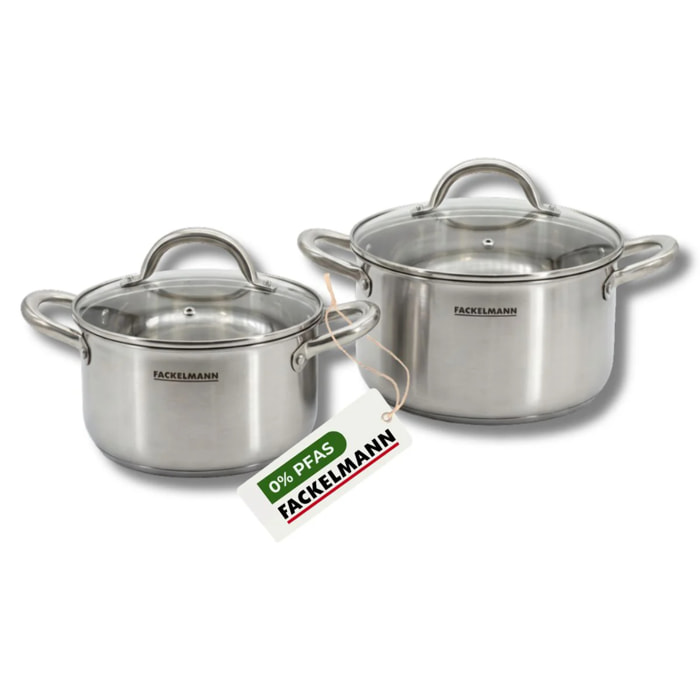 Batterie de cuisine avec 2 faitouts 20/24 cm en inox sans PFAS Fackelmann Vita3