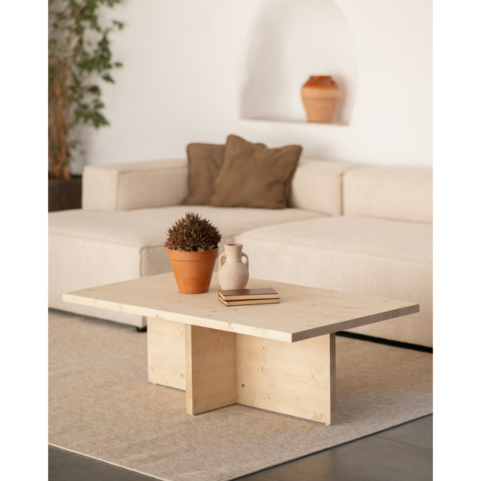 Mesa de centro de madera maciza en tono natural de 120x70cm Alto: 40 Largo: 120 Ancho: 70