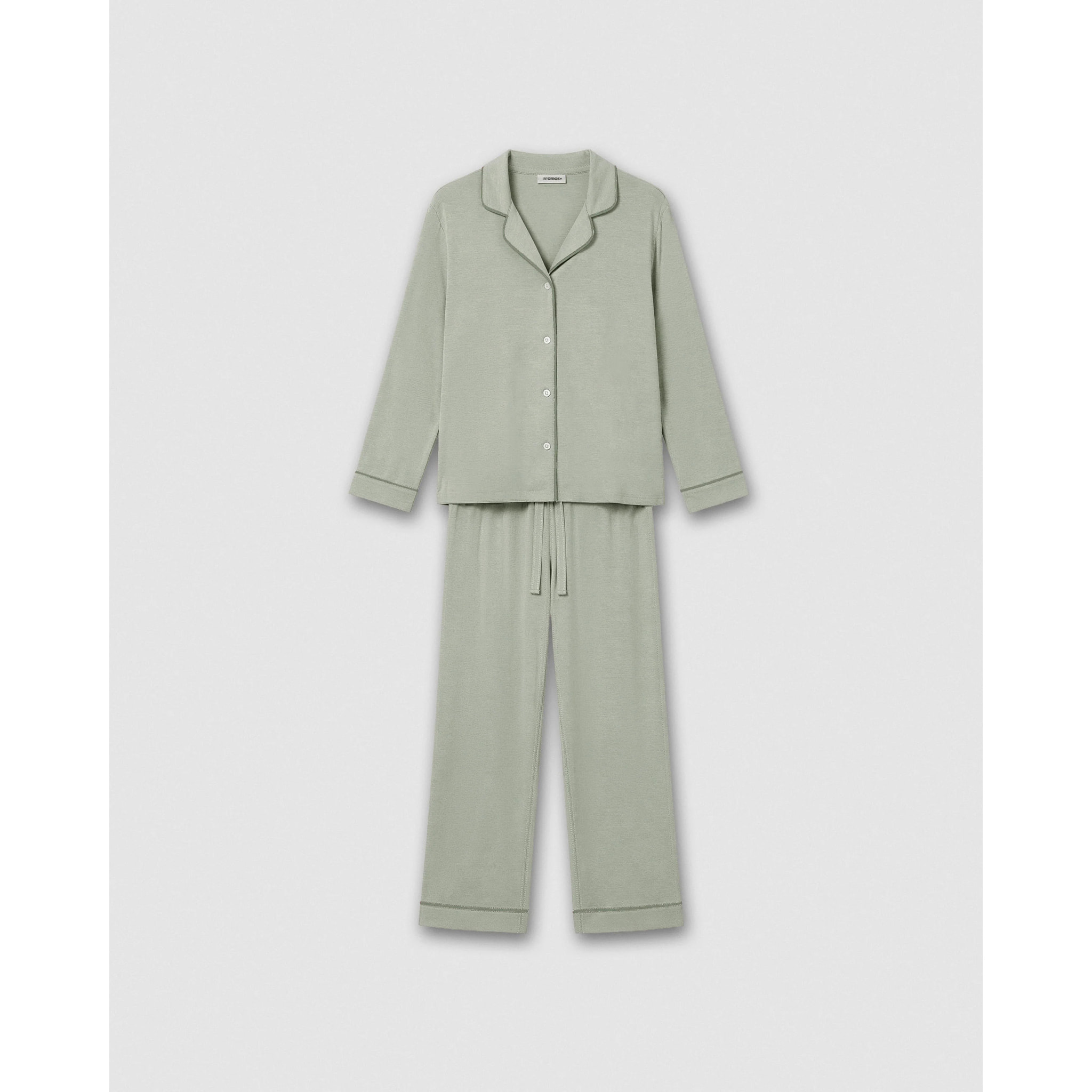 Pijama largo camisero algodón liso verde