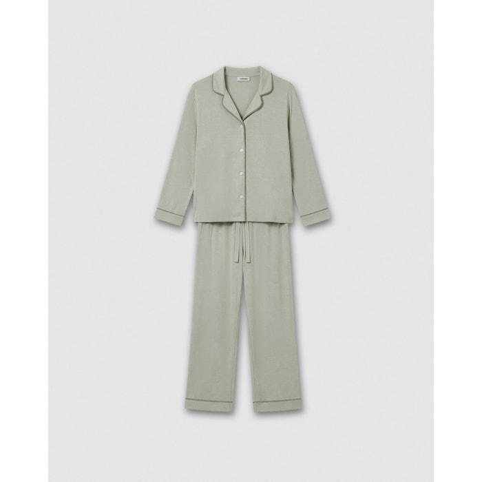 Pijama largo camisero algodón liso verde