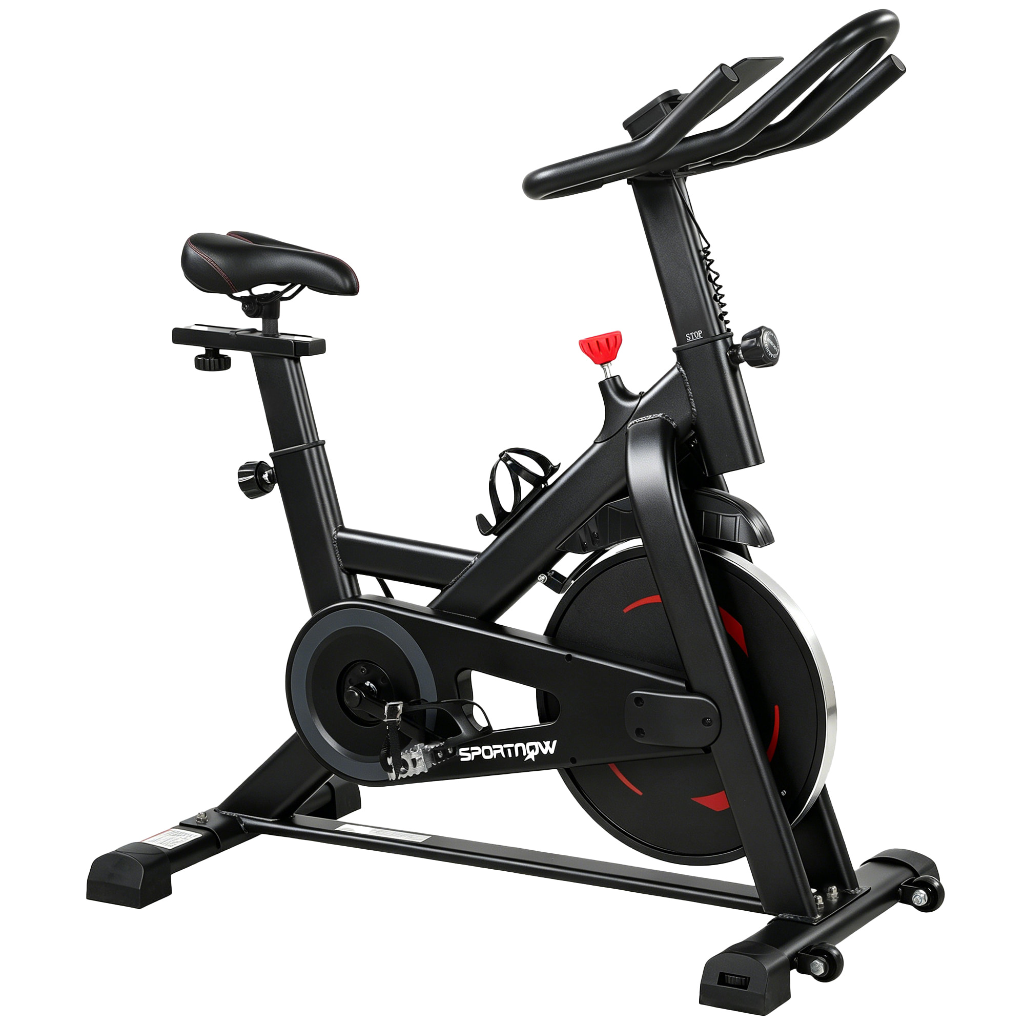 Vélo d'appartement réglable - vélo biking cardio - volant d'inertie 6 Kg, écran LCD, support Ipad gourde - acier rouge noir