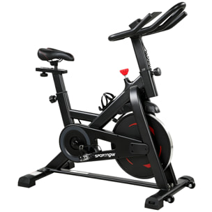 Vélo d'appartement réglable - vélo biking cardio - volant d'inertie 6 Kg, écran LCD, support Ipad gourde - acier rouge noir