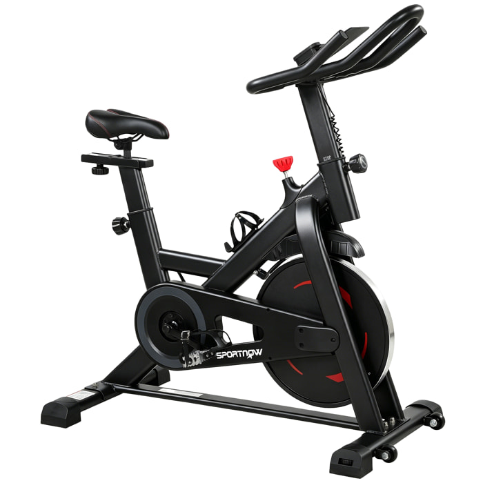 Vélo d'appartement réglable - vélo biking cardio - volant d'inertie 6 Kg, écran LCD, support Ipad gourde - acier rouge noir