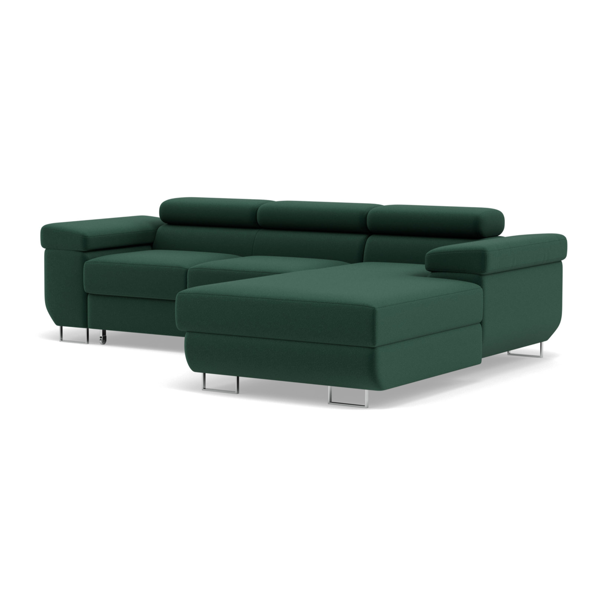 Pablo - canapé d'angle droit - 6 places - convertible avec coffre et têtières réglables - en velours - Vert