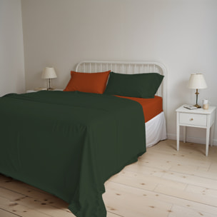 COMPLETO LETTO NATURAL COLOR, 100% Cotone, Made in Italy - VERDE OLIVA/TERRA