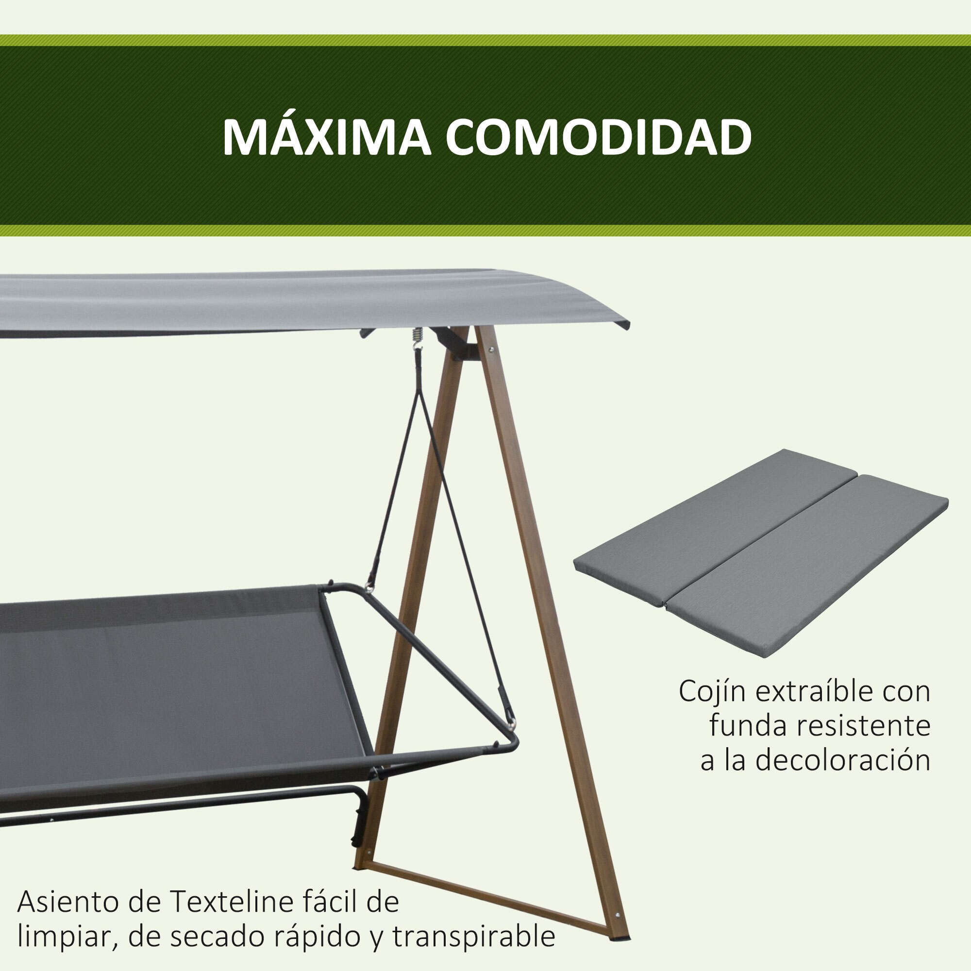 Columpio Balancín de Jardín de 3 Plazas con Techo Ajustable Asiento Acolchado y Marco de Acero para Patio Terraza Exterior Carga 320 kg 224x133x173 cm Gris