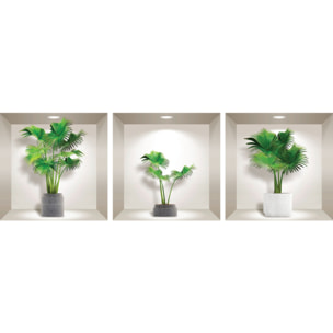 Stickers muraux 3D | Sticker Mural Autocollant effet 3D palmiers en pots marbré - Stickers adhésifs 3D Chambre Salon Trompe l'oeil