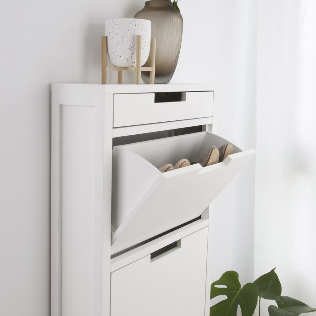 Meuble à chaussures Orus -bois et panneau mdf-couleur laqué blanc mat 50 x 125 x 18 cm