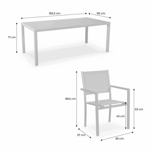 Salon de jardin en aluminium et textilène - Capua 180cm - Anthracite. gris - 8 places - 1 grande table rectangulaire. 8 fauteuils empilables