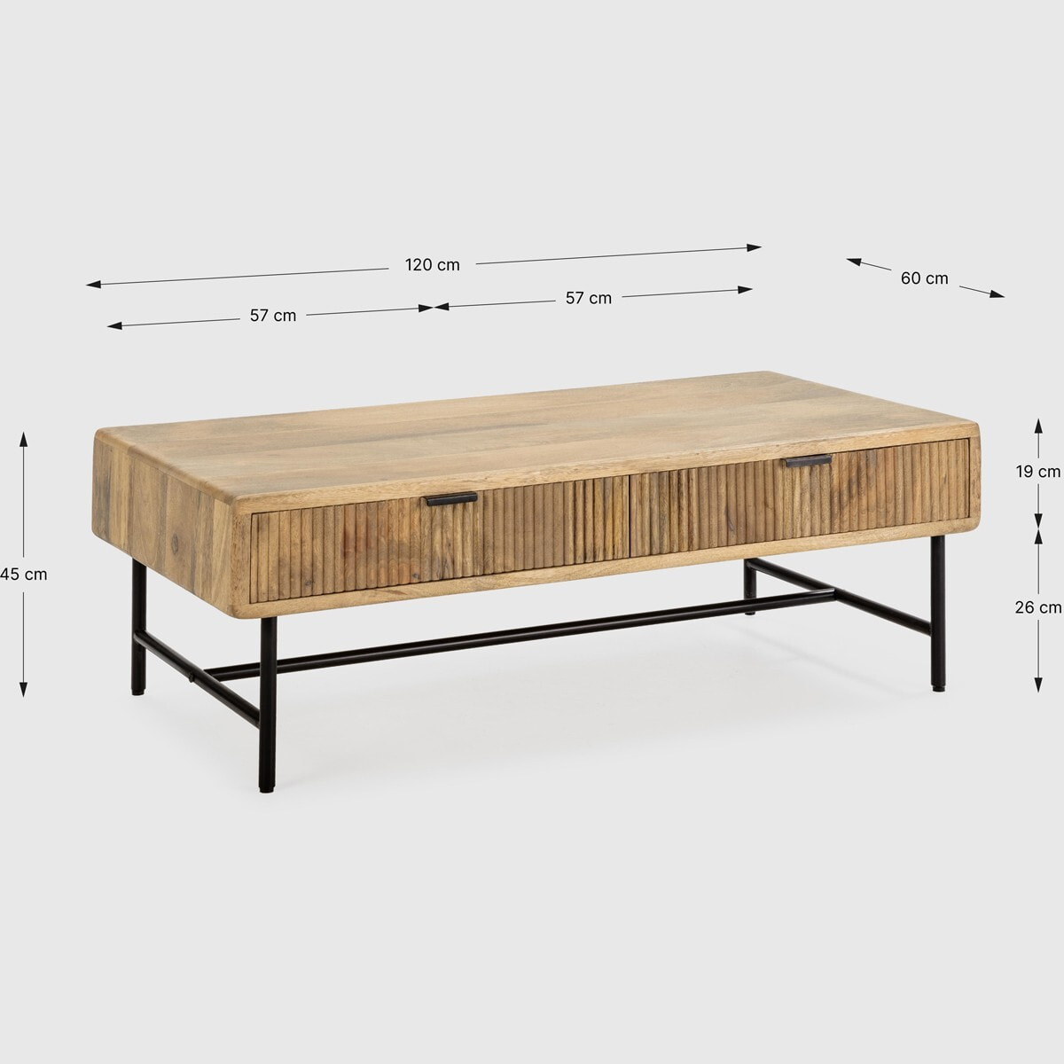 Table basse 2 tiroirs en bois de manguier - SANJA
