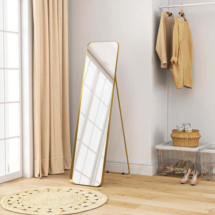 Miroir sur pied design métal doré dim. 40 x 160 cm autoportant ou à adosser