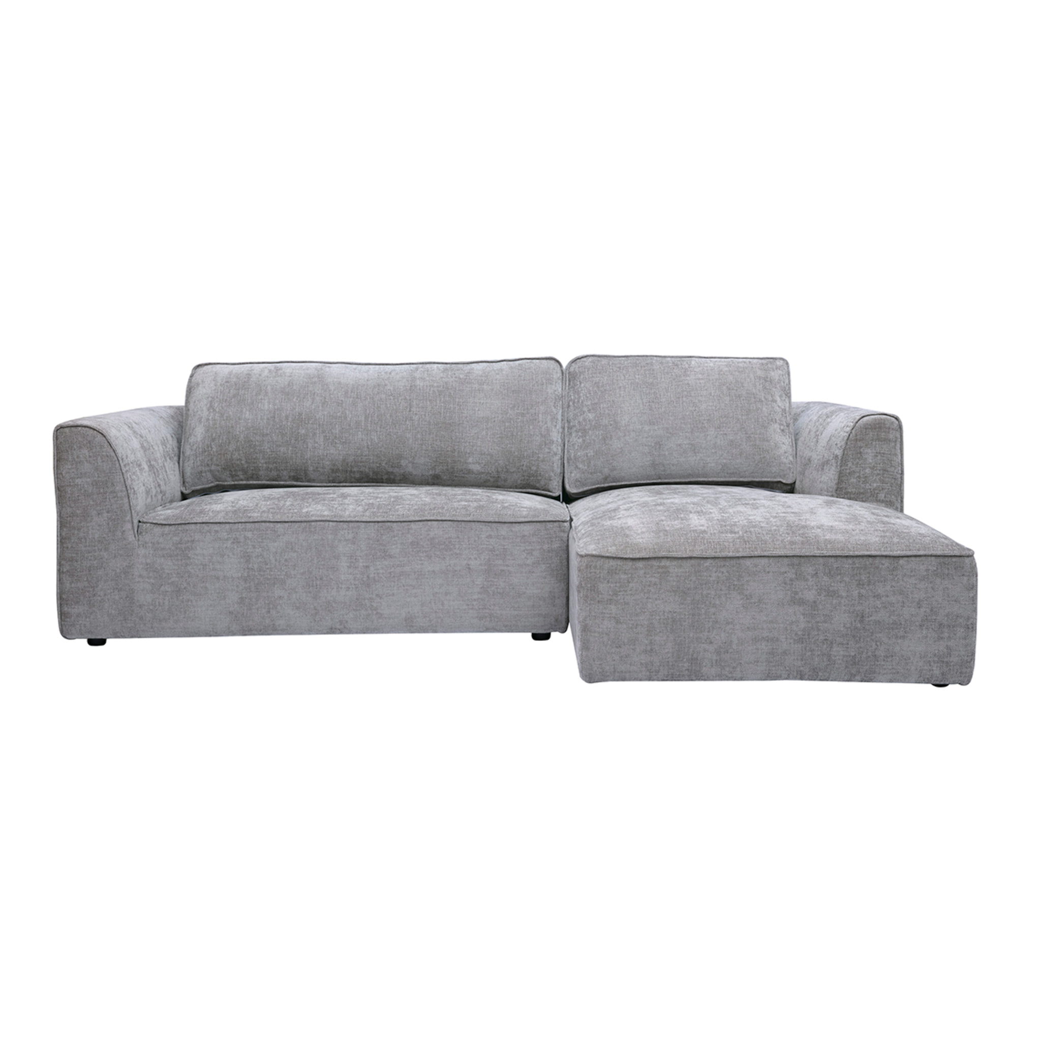 Canapé d'angle droit design en tissu effet velours texturé gris 3 places GRAMMY