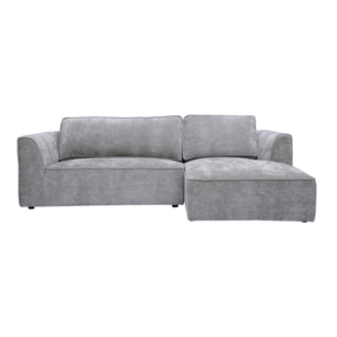 Canapé d'angle droit design en tissu effet velours texturé gris 3 places GRAMMY