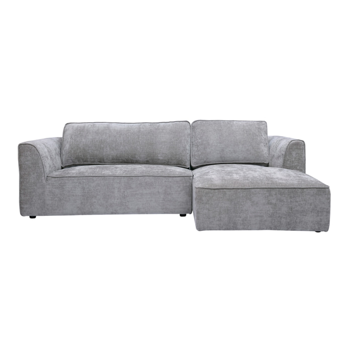 Canapé d'angle droit design en tissu effet velours texturé gris 3 places GRAMMY