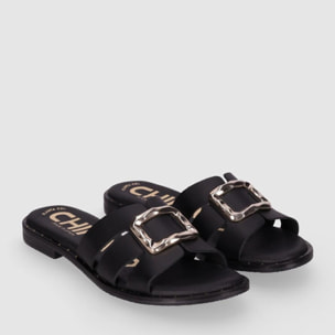 Sandalias de Piel - Negro - Tacón: 1 cm