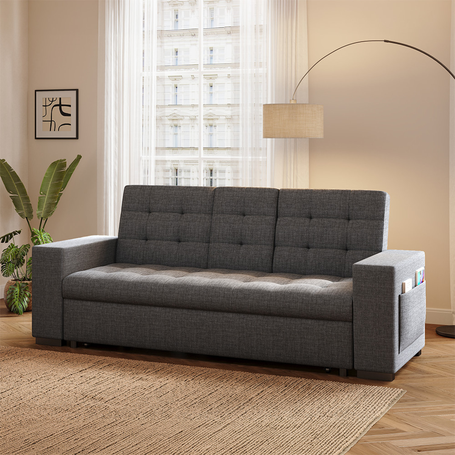 Canapé convertible gris foncé avec rangements TILIA